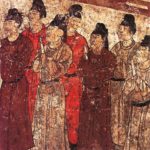 A group of eunuchs. Mural from the tomb of the prince Zhanghuai, 706, Qianling, Shaanxi.